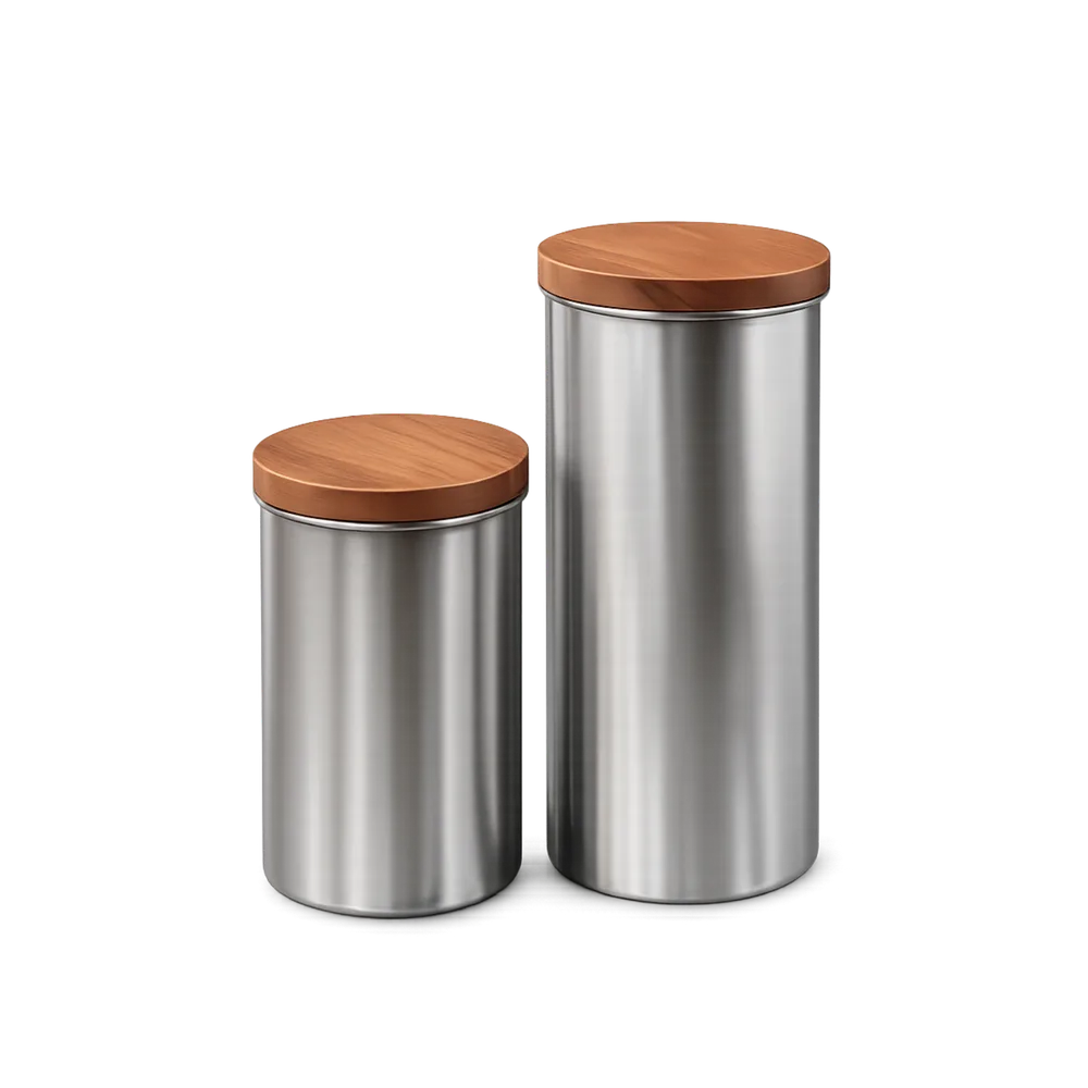 Stainless Steel Canister — Wood Lid